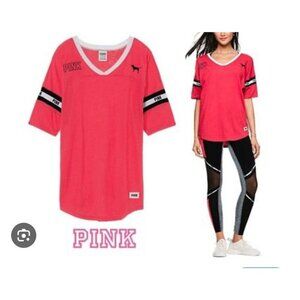Victoria's Secret PINK Varsity Elbow Sleeve Logo V-Neck Campus Dog Size XS